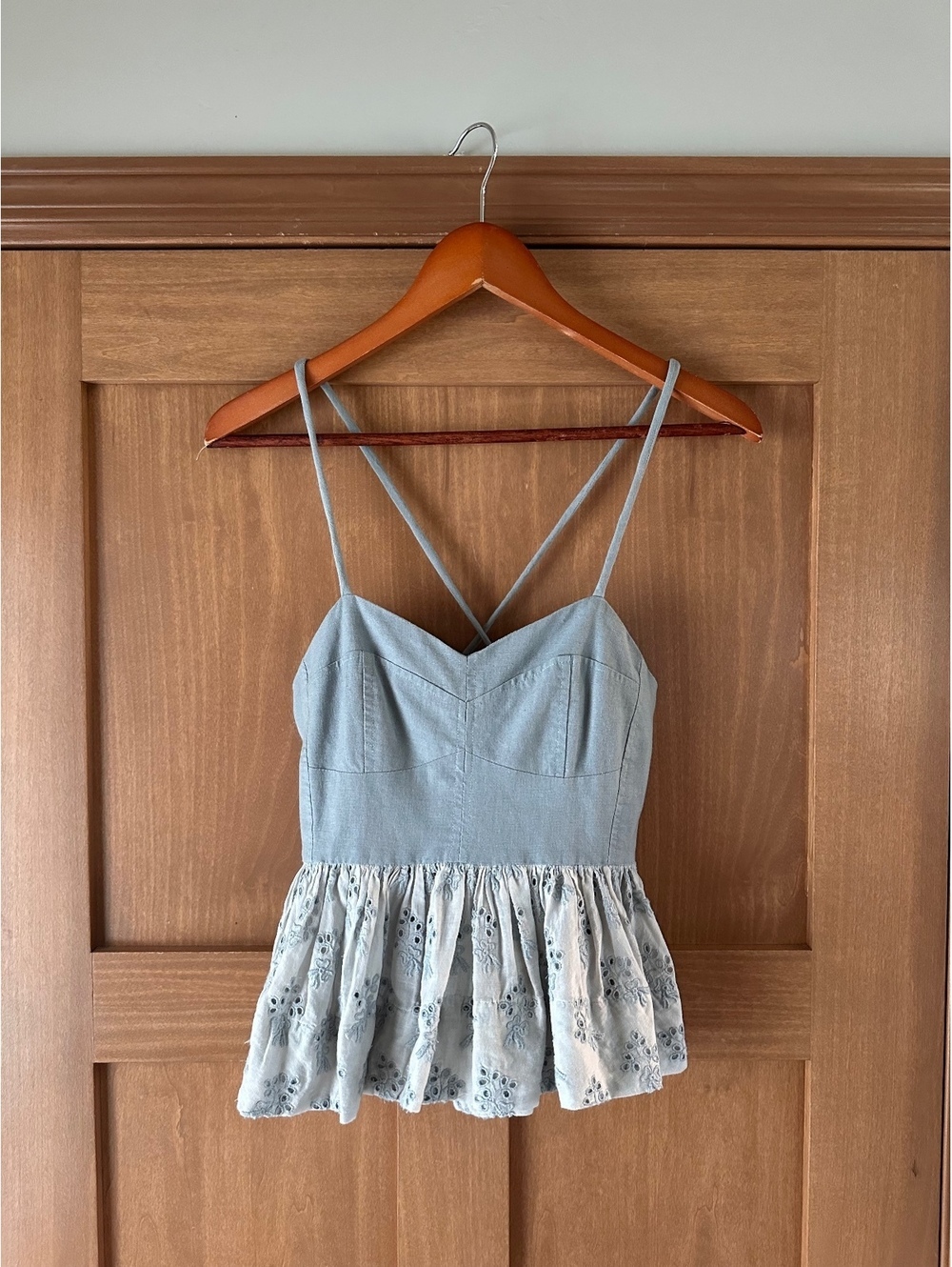 The GREAT. The Camelia Peplum Ruffle Top in Crystal-Blue Women’s size 0 XS - Picture 2 of 15